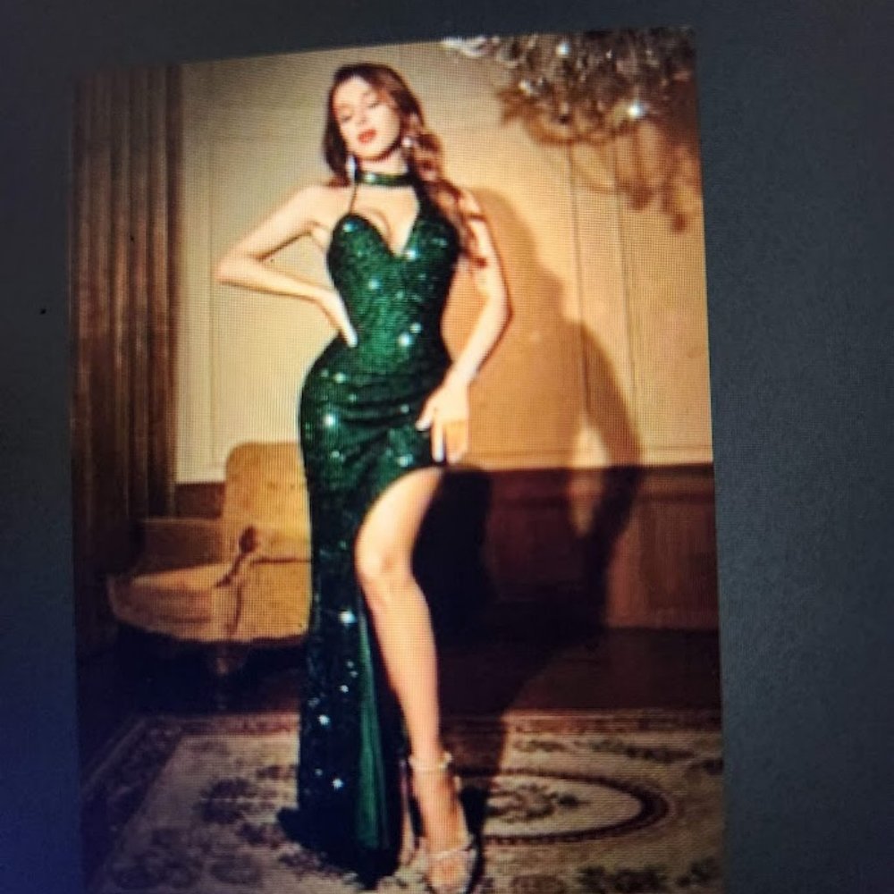 Backless Split Thigh Sequin Formal Dress-